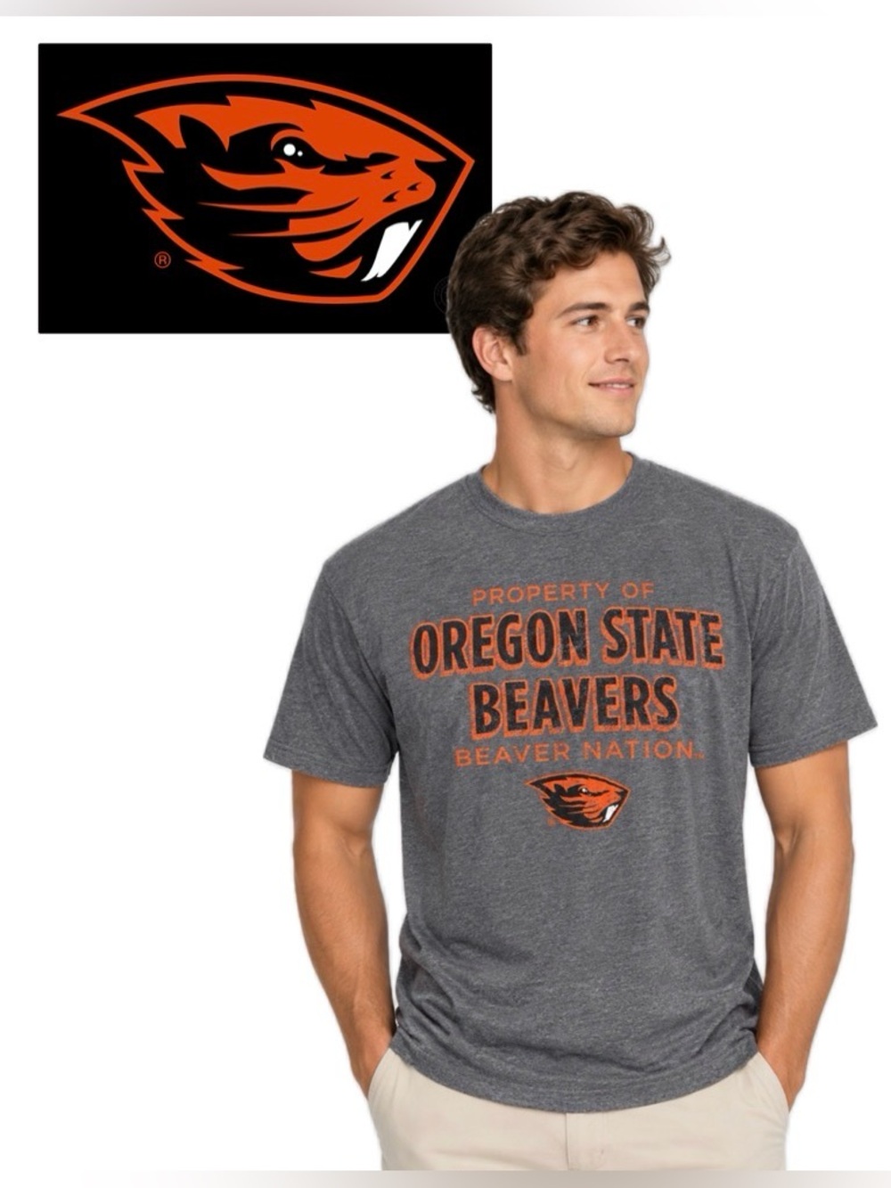 NWT [J. America] Oregon State Beavers NCAA Grey/Orange Short-Sleeve Shirt Mens M